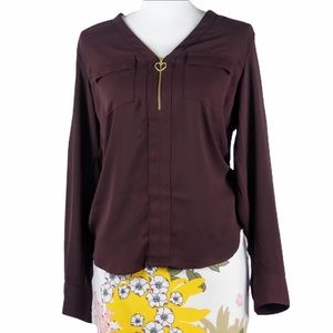 Express Dark Burgundy/Brown Long Sleeve Sh…